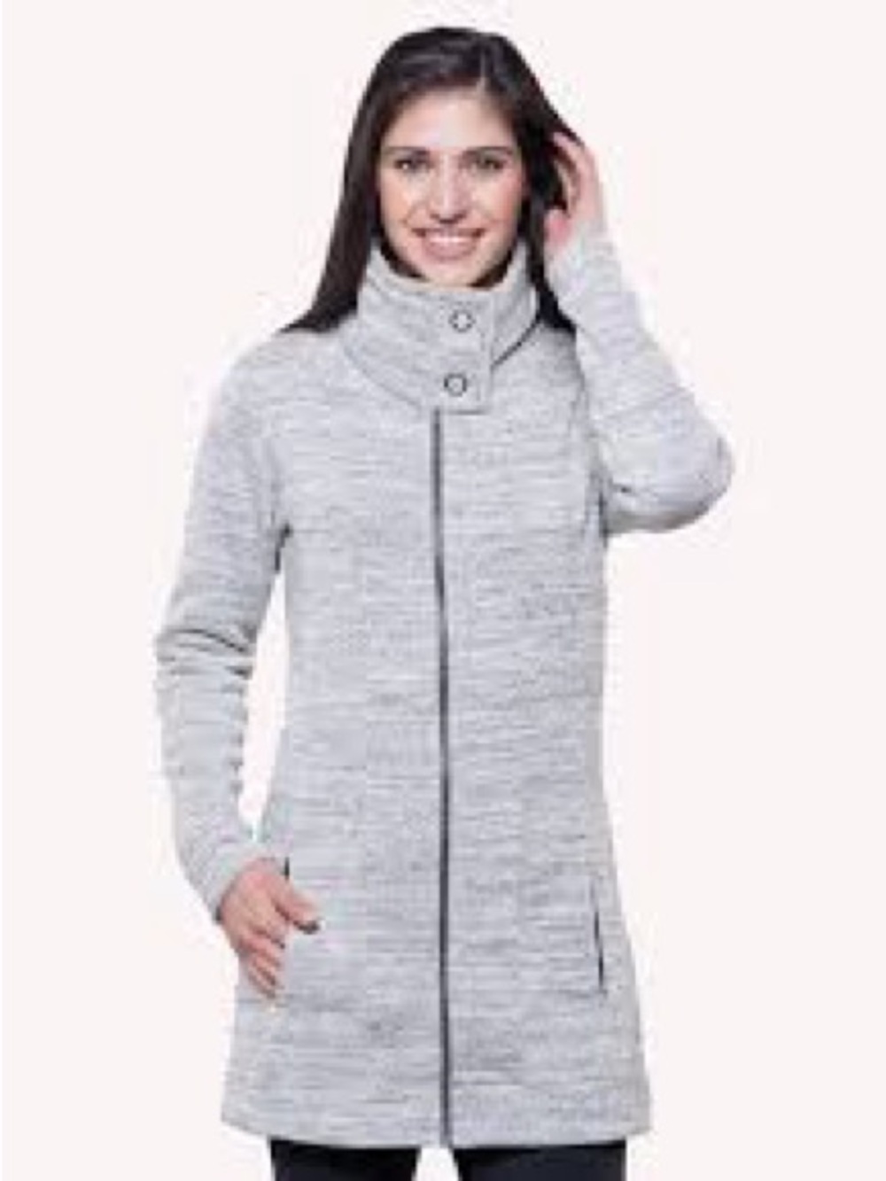 Kuhl Light Gray High-Collar Knit Zip Front Sweater Coat